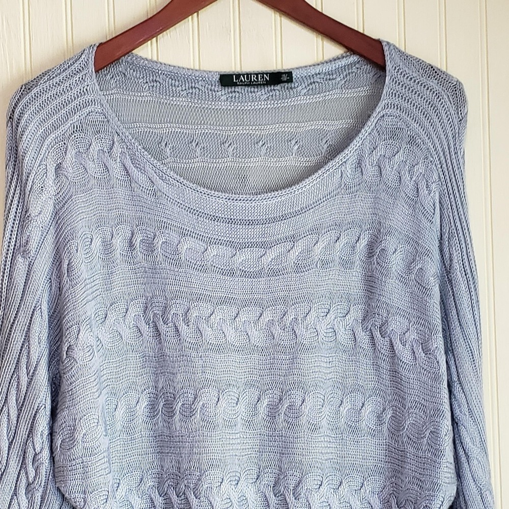 Lauren Ralph Lauren Sweater Tunic Womens L Blue Scoop Neck Cable Knit
